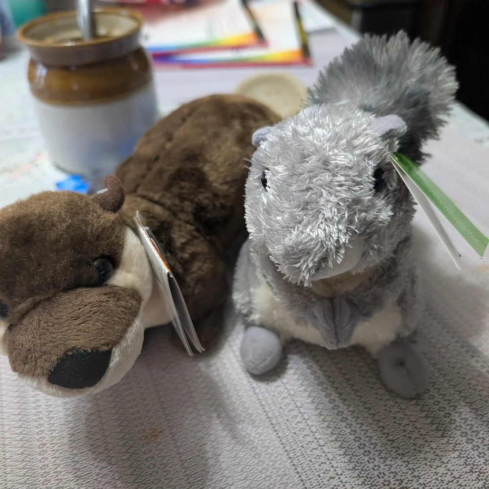 Plush Otter and Squirrel Toy Set - Brown and Gray